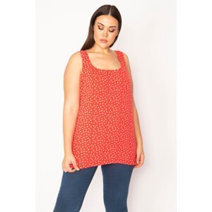 Şans Women's Red Plus Size Cotton Fabric Lycra Sleeveless Blouse