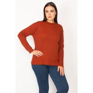 Şans Women's Plus Size Orange High Neck Lycra Blouse