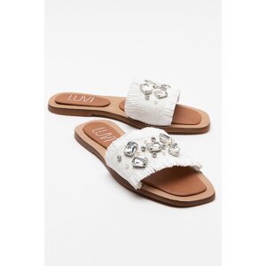 LuviShoes NORVE Women's White Straw Stone Slippers