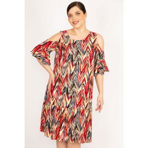 Şans Women's Fujiya Plus Size Decollete Woven Viscose Fabric Side Pocket Dress