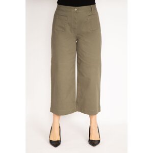 Şans Women's Large Size Khaki Lycra Gabardine Fabric Front Pocket Trousers