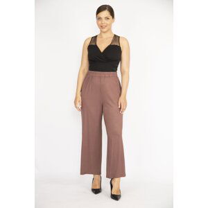 Şans Women's Milk and Brown Plus Size High Waist Tracksuit Bottoms.