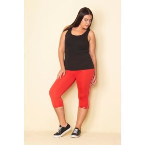 Şans Women's Plus Size Red Side Stripe Lycra Jersey Leggings Trousers