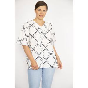 Şans Women's Bone Plus Size Collar Flounced Crepe Blouse