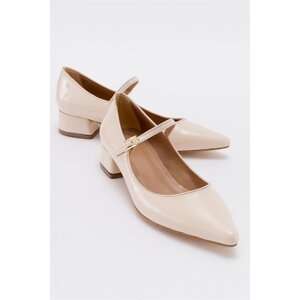 LuviShoes CELEUS Beige Patent Leather Women's Heeled Shoes