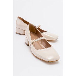 LuviShoes JOFF Beige Patent Leather Women's Heeled Shoes