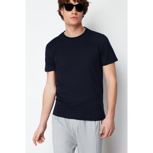 Trendyol Men's Navy Blue Regular/Normal Fit Text Printed on Back 100% Cotton Short Sleeve T-Shirt