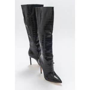 LuviShoes Navy Black Printed Women's Heeled Boots