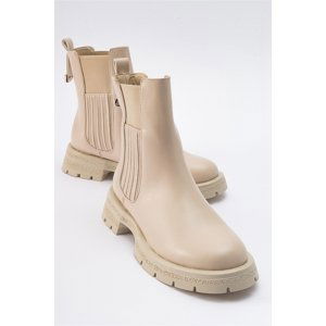 LuviShoes DENIS Beige Leather Elastic Women's Chelsea Boots