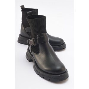 LuviShoes VALON Black Women's Boots with Buckle Knitwear and Detail.