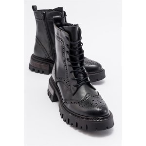 LuviShoes Women's CORALO Black Lace up Boots