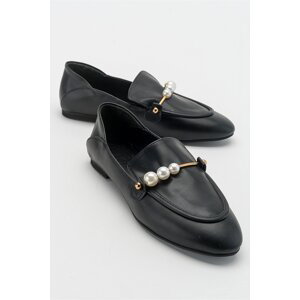 LuviShoes Mink Black Women's Loafers With Pearls