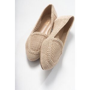 LuviShoes Women's Cream Knitted Ballerina Shoes