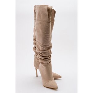 LuviShoes POLINA Women's Beige Suede Heeled Boots