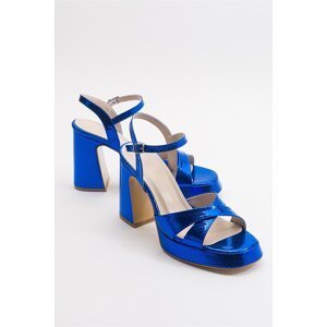 LuviShoes Lello Sax Blue Patterned Women's Heeled Shoes