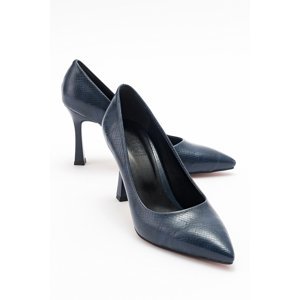 LuviShoes FOREST Navy Blue Print Women's Heeled Shoes