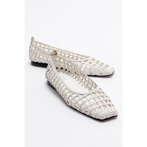 LuviShoes ARCOLA Women's White Knitted Patterned Flats