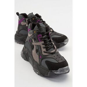 LuviShoes LOWEL Women's Black-Purple Sports Boots.