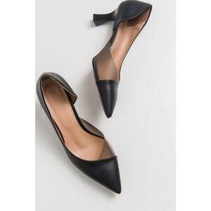 LuviShoes 353 Black Skin Heeled Women's Shoes