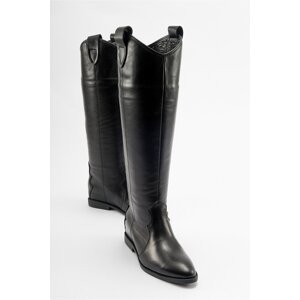 LuviShoes LEAR Black Skin Genuine Leather Hidden Heel Women's Boots