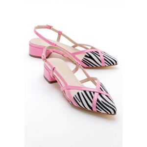 LuviShoes CHESS Pink Patent Leather Patterned Women's Heeled Sandals