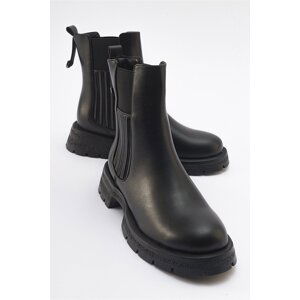 LuviShoes DENIS Women's Black Leather Elastic Chelsea Boots.