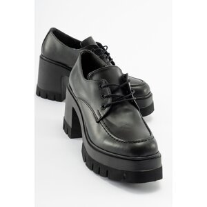 LuviShoes NILUS Women's Black Skin Laced Platform Heeled Shoes