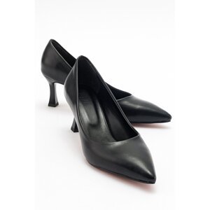 LuviShoes Women's PEDRA Black Skin Heeled Shoes