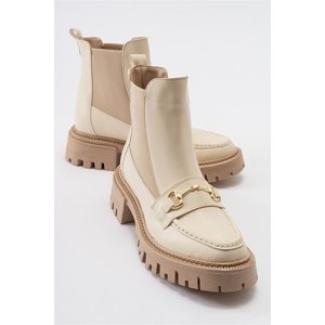 LuviShoes VESPER Beige Buckle Women's Chelsea Boots