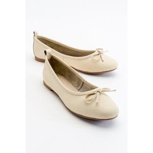 LuviShoes 01 Ecru Beige Genuine Leather Women's Ballet Shoes