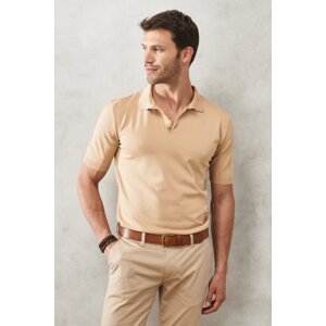 ALTINYILDIZ CLASSICS Men's Mink Standard Fit Plain Polo Neck Short Sleeve Knitwear T-Shirt