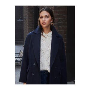 Jimmy Key Navy Blue Long Sleeve Buttoned Cashmere Coat