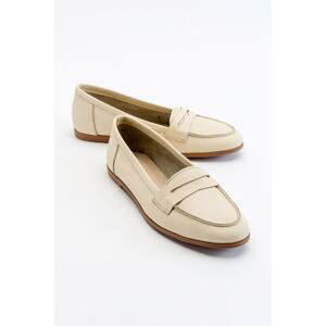 LuviShoes F02 Women's Ecru Beige Skin Genuine Leather Flats.