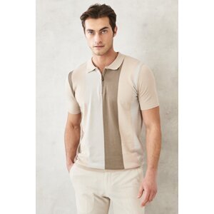 ALTINYILDIZ CLASSICS Men's Grey-green Standard Fit Normal Cut Polo Neck 100% Cotton Striped Knitwear T-Shirt