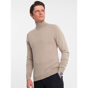 Ombre Men's knitted fitted turtleneck with viscose - beige