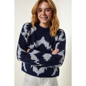 Happiness İstanbul Women's Navy Blue Patterned Knitwear Sweater