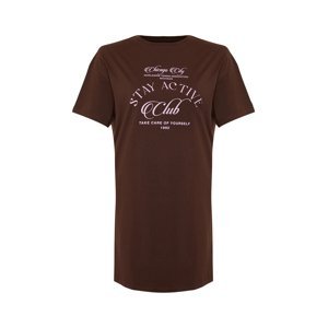 Trendyol Curve Brown Slogan Printed Knitted T-shirt Dress