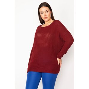 Şans Women's Plus Size Claret Red Thessaloniki Knitted Sweater Sweater