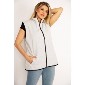 Şans Women's Plus Size Gray Inner Raising Fabric Front Zippered Pocket Vest