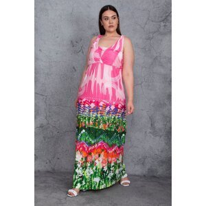 Şans Women's Large Size Colorful Wrap Collar Strap Dress