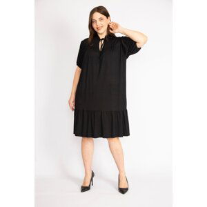 Şans Women's Black Plus Size V Neck Robe Gathered Tiered Hem Dress