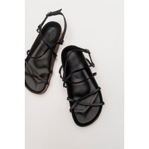 LuviShoes Muse Women's Black Sandals with Genuine Leather