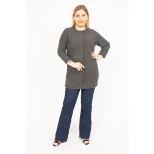 Şans Women's Khaki Plus Size Camisole Fabric Front Ornamental Stitched Tunic