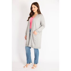 Şans Women's Gray Plus Size Pocket Viscose Cardigan