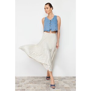 Trendyol Stone Pleated Maxi Stretchy Knitted Skirt