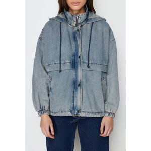 Trendyol Blue Hooded Oversize Denim Jacket