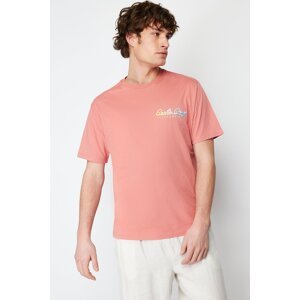 Trendyol Pale Pink Men's Relaxed/Comfortable Cut Color Transition Text Printed 100% Cotton T-shirt