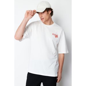Trendyol Ecru Men's Oversize / Wide Cut Floral Printed Short Sleeve 100% Cotton T-Shirt