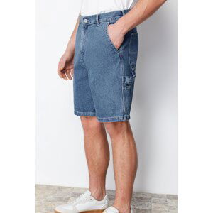 Trendyol Men's Navy Wide-Fit Carpenter Denim Shorts