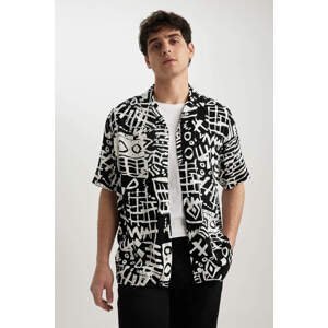 DEFACTO Relax Fit Snap Collar Patterned Short Sleeve Shirt